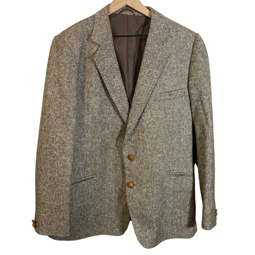 Vintage 80s Donegal Handwoven Tweed Sports Jacket Men's Blazer Tan Wool Sz 44R